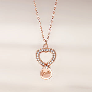 925 Sterling Silver Plated Rose Gold Fashion Simple Hollow Heart Pendant with Cubic Zirconia and Necklace