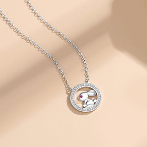 925 Sterling Silver Fashion Cute Rabbit Geometric Circle Pendant with Cubic Zirconia and Necklace