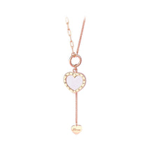 Load image into Gallery viewer, 925 Sterling Silver Plated Rose Gold Fashion Romantic Heart Shape Mother-Of-pearl Tassel Pendant with Necklace