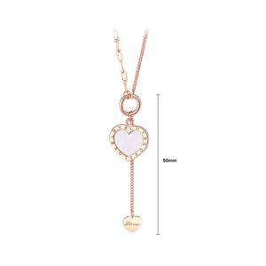 925 Sterling Silver Plated Rose Gold Fashion Romantic Heart Shape Mother-Of-pearl Tassel Pendant with Necklace