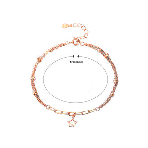 925 Sterling Silver Plated Rose Gold Fashion Simple Star Double Layer Bracelet