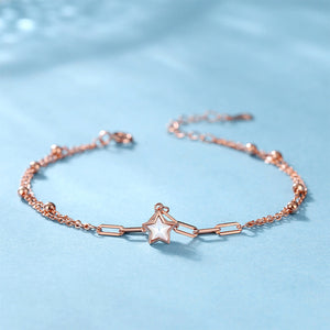 925 Sterling Silver Plated Rose Gold Fashion Simple Star Double Layer Bracelet