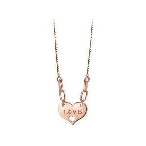 925 Sterling Silver Plated Rose Gold Simple Romantic Love Heart-shaped Pendant with Cubic Zirconia and Necklace