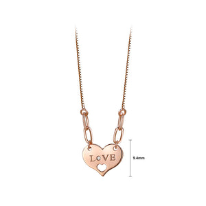 925 Sterling Silver Plated Rose Gold Simple Romantic Love Heart-shaped Pendant with Cubic Zirconia and Necklace
