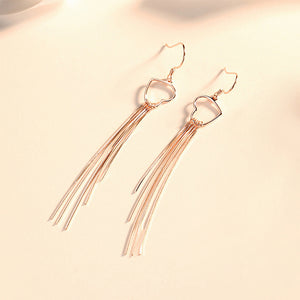 925 Sterling Silver Plated Rose Gold Fashion Simple Hollow Heart Tassel Earrings