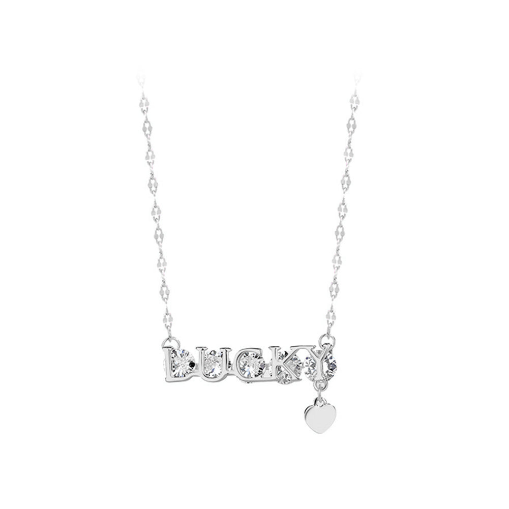 925 Sterling Silver Fashion Personality Lucky Alphabet Pendant with Cubic Zirconia and Necklace
