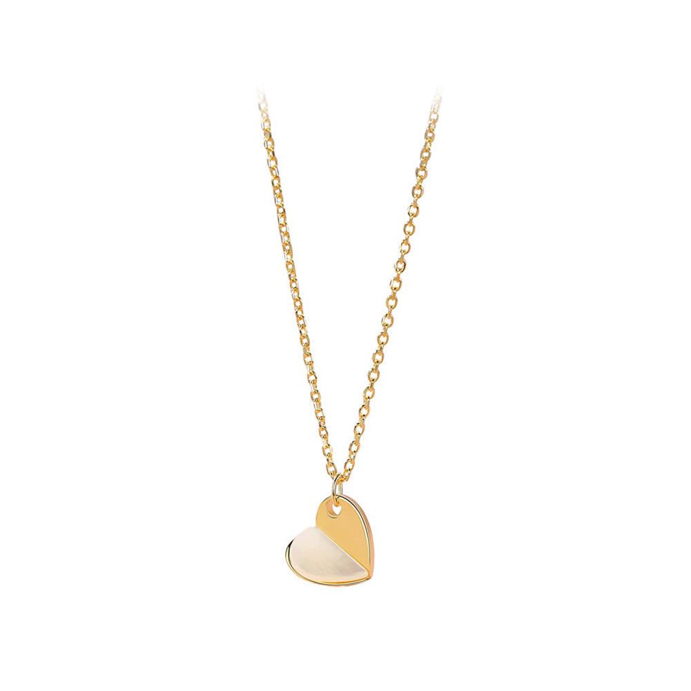 925 Sterling Silver Plated Gold Simple Fashion Heart Shaped Mother-of-pearl Pendant with Necklace