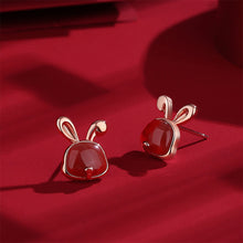 Load image into Gallery viewer, 925 Sterling Silver Plated Rose Gold Simple Cute Rabbit Red Imitation Agate Stud Earrings