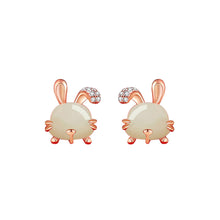 Load image into Gallery viewer, 925 Sterling Silver Plated Rose Gold Fashion Cute Rabbit Stud Earrings with Cubic Zirconia