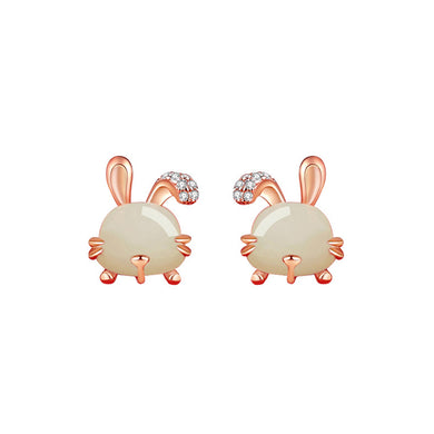 925 Sterling Silver Plated Rose Gold Fashion Cute Rabbit Stud Earrings with Cubic Zirconia