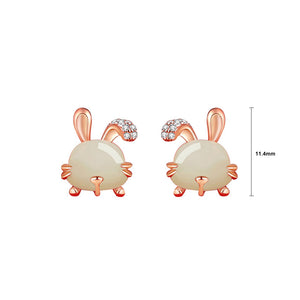925 Sterling Silver Plated Rose Gold Fashion Cute Rabbit Stud Earrings with Cubic Zirconia