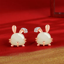Load image into Gallery viewer, 925 Sterling Silver Plated Rose Gold Fashion Cute Rabbit Stud Earrings with Cubic Zirconia