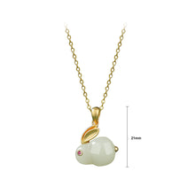 Load image into Gallery viewer, 925 Sterling Silver Plated Gold Vintage Cute Rabbit Imitation Chalcedony Pendant with Cubic Zirconia and Necklace
