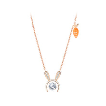 Load image into Gallery viewer, 925 Sterling Silver Plated Rose Gold Simple Cute Rabbit Carrot Pendant with Cubic Zirconia and Necklace
