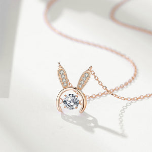 925 Sterling Silver Plated Rose Gold Simple Cute Rabbit Carrot Pendant with Cubic Zirconia and Necklace