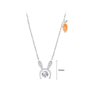925 Sterling Silver Simple Cute Rabbit Carrot Pendant with Cubic Zirconia and Necklace