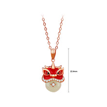 Load image into Gallery viewer, 925 Sterling Silver Plated Rose Gold Vintage Creative Lion Safety Buckle Pendant with Cubic Zirconia and Necklace