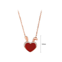 Load image into Gallery viewer, 925 Sterling Silver Plated Rose Gold Simple Romantic Heart Rabbit Pendant with Cubic Zirconia and Necklace