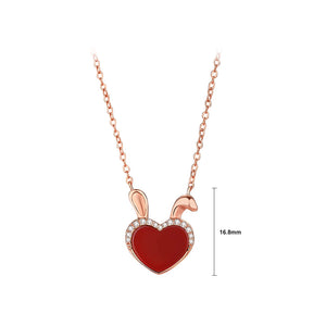 925 Sterling Silver Plated Rose Gold Simple Romantic Heart Rabbit Pendant with Cubic Zirconia and Necklace