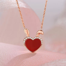 Load image into Gallery viewer, 925 Sterling Silver Plated Rose Gold Simple Romantic Heart Rabbit Pendant with Cubic Zirconia and Necklace
