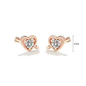 925 Sterling Silver Plated Rose Gold Simple Romantic Cupid's Arrow Heart Stud Earrings with cubic Zirconia