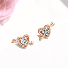 Load image into Gallery viewer, 925 Sterling Silver Plated Rose Gold Simple Romantic Cupid&#39;s Arrow Heart Stud Earrings with cubic Zirconia