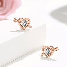 Load image into Gallery viewer, 925 Sterling Silver Plated Rose Gold Simple Romantic Cupid&#39;s Arrow Heart Stud Earrings with cubic Zirconia