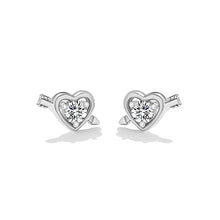 Load image into Gallery viewer, 925 Sterling Silver Simple Romantic Cupid&#39;s Arrow Heart Stud Earrings with cubic Zirconia