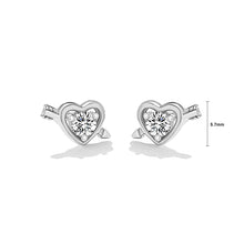 Load image into Gallery viewer, 925 Sterling Silver Simple Romantic Cupid&#39;s Arrow Heart Stud Earrings with cubic Zirconia