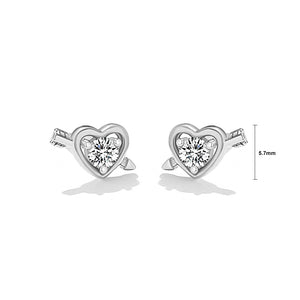 925 Sterling Silver Simple Romantic Cupid's Arrow Heart Stud Earrings with cubic Zirconia