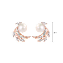 Load image into Gallery viewer, 925 Sterling Silver Plated Rose Gold Fashion Temperament Angel Wing Imitation Pearl Stud Earrings with Cubic Zirconia