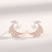 Load image into Gallery viewer, 925 Sterling Silver Plated Rose Gold Fashion Temperament Angel Wing Imitation Pearl Stud Earrings with Cubic Zirconia