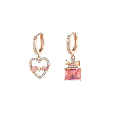 925 Sterling Silver Plated Rose Gold Fashion Romantic Love Heart Asymmetrical Earrings with Cubic Zirconia