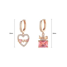 Load image into Gallery viewer, 925 Sterling Silver Plated Rose Gold Fashion Romantic Love Heart Asymmetrical Earrings with Cubic Zirconia