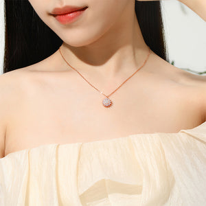 925 Sterling Silver Plated Rose Gold Fashion Brilliant Flower Pendant with Cubic Zirconia and Necklace