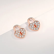 Load image into Gallery viewer, 925 Sterling Silver Plated Rose Gold Simple Romantic Heart Lock Stud Earrings with Cubic Zirconia