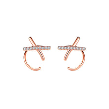 Load image into Gallery viewer, 925 Sterling Silver Plated Rose Gold Simple Personality Cross Geometric Stud Earrings with Cubic Zirconia