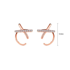 925 Sterling Silver Plated Rose Gold Simple Personality Cross Geometric Stud Earrings with Cubic Zirconia