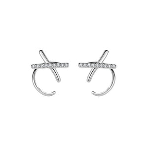 925 Sterling Silver Simple Personality Cross Geometric Stud Earrings with Cubic Zirconia
