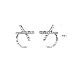 925 Sterling Silver Simple Personality Cross Geometric Stud Earrings with Cubic Zirconia