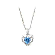 Load image into Gallery viewer, 925 Sterling Silver Simple Fashion Hollow Heart Pendant with Blue Cubic Zirconia and Necklace