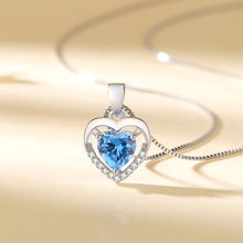 Load image into Gallery viewer, 925 Sterling Silver Simple Fashion Hollow Heart Pendant with Blue Cubic Zirconia and Necklace