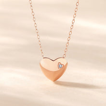 Load image into Gallery viewer, 925 Sterling Silver Plated Rose Gold Simple Romantic Heart Pendant with Cubic Zirconia and Necklace