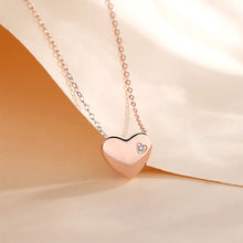 Load image into Gallery viewer, 925 Sterling Silver Plated Rose Gold Simple Romantic Heart Pendant with Cubic Zirconia and Necklace