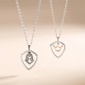 925 Sterling Silver Simple Personality Hollow Knight Shield Couple Pendant with Necklace For Men