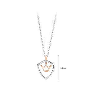 925 Sterling Silver Simple Personality Hollow Crown Shield Couple Pendant with Necklace For Women
