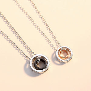 925 Sterling Silver Simple Fashion Geometric Double Circle Couple Pendant with Necklace For Men