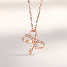 Load image into Gallery viewer, 925 Sterling Silver Plated Rose Gold Simple Sweet Ribbon Pendant with Cubic Zirconia and Necklace