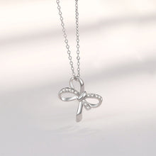 Load image into Gallery viewer, 925 Sterling Silver Simple Sweet Ribbon Pendant with Cubic Zirconia and Necklace