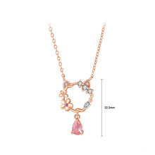 Load image into Gallery viewer, 925 Sterling Silver Plated Rose Gold Fashion Temperament Hollow Cat Flower Pendant with Cubic Zirconia and Necklace